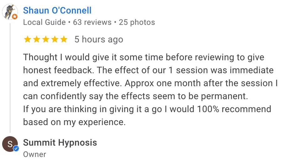 Client testimonial — shaun o connell 5 star google review