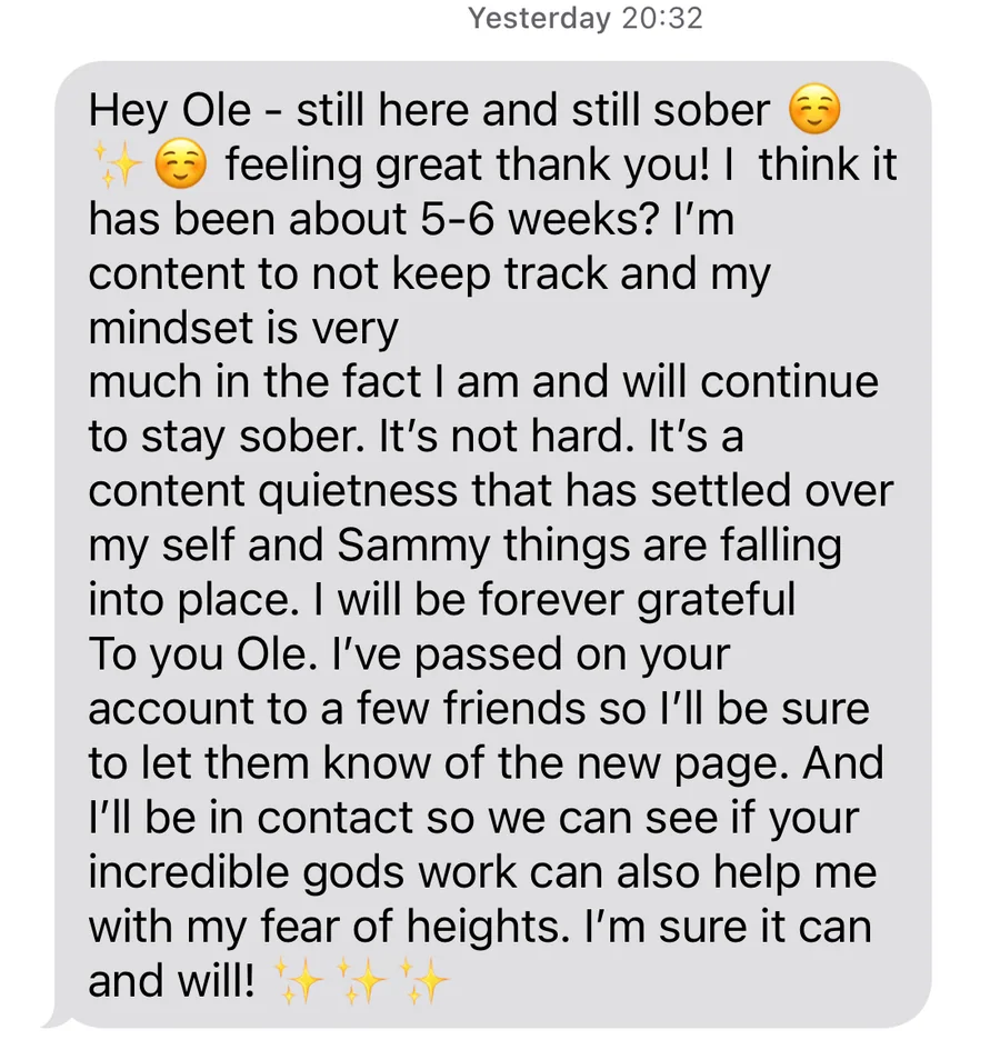 Client testimonial — sobriety
