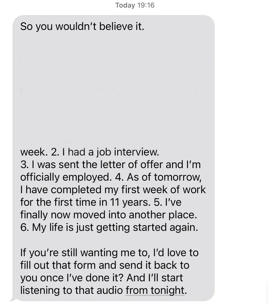 Client testimonial — life transformation