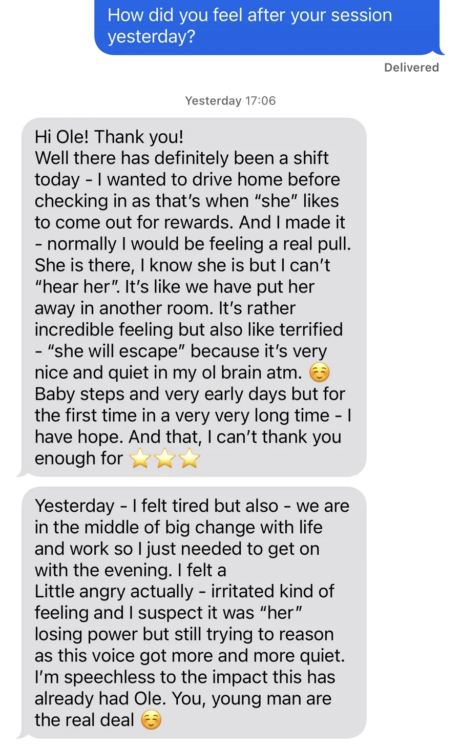Client testimonial — addiction recovery
