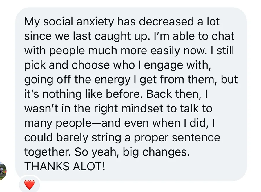 Client testimonial — social anxiety