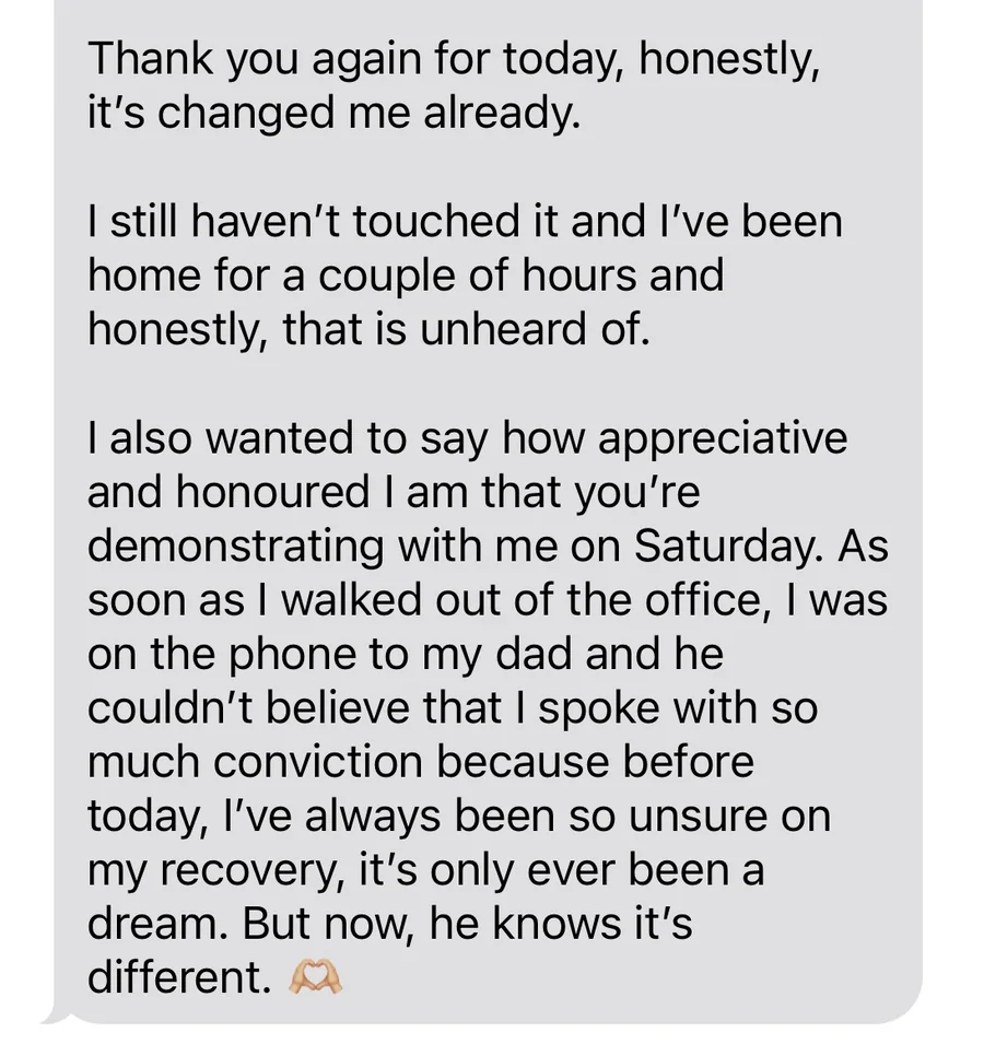 Client testimonial — addiction recovery