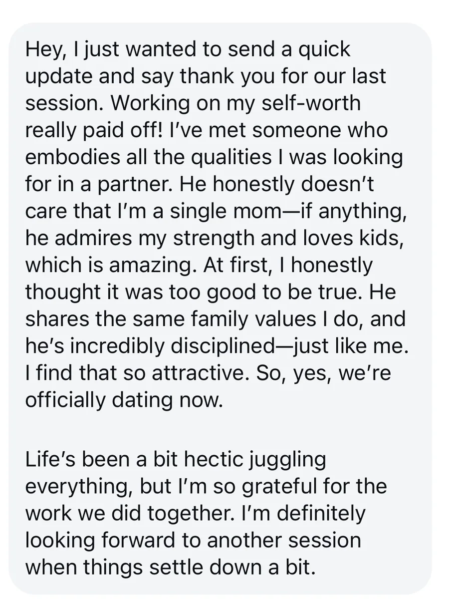 Client testimonial — self worth relationships