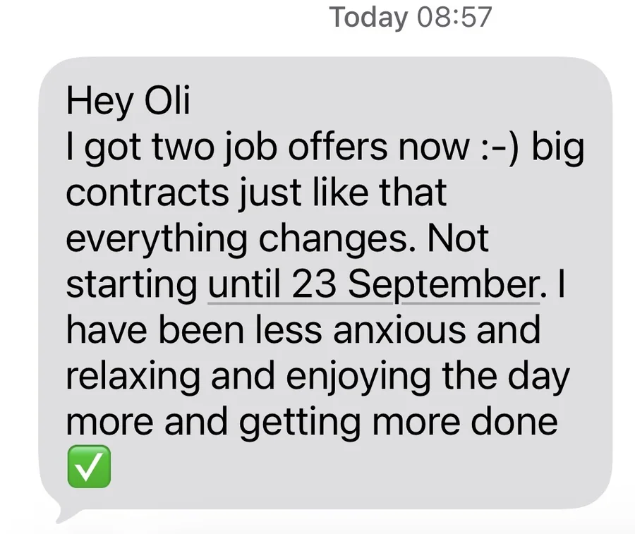 Client testimonial — anxiety career