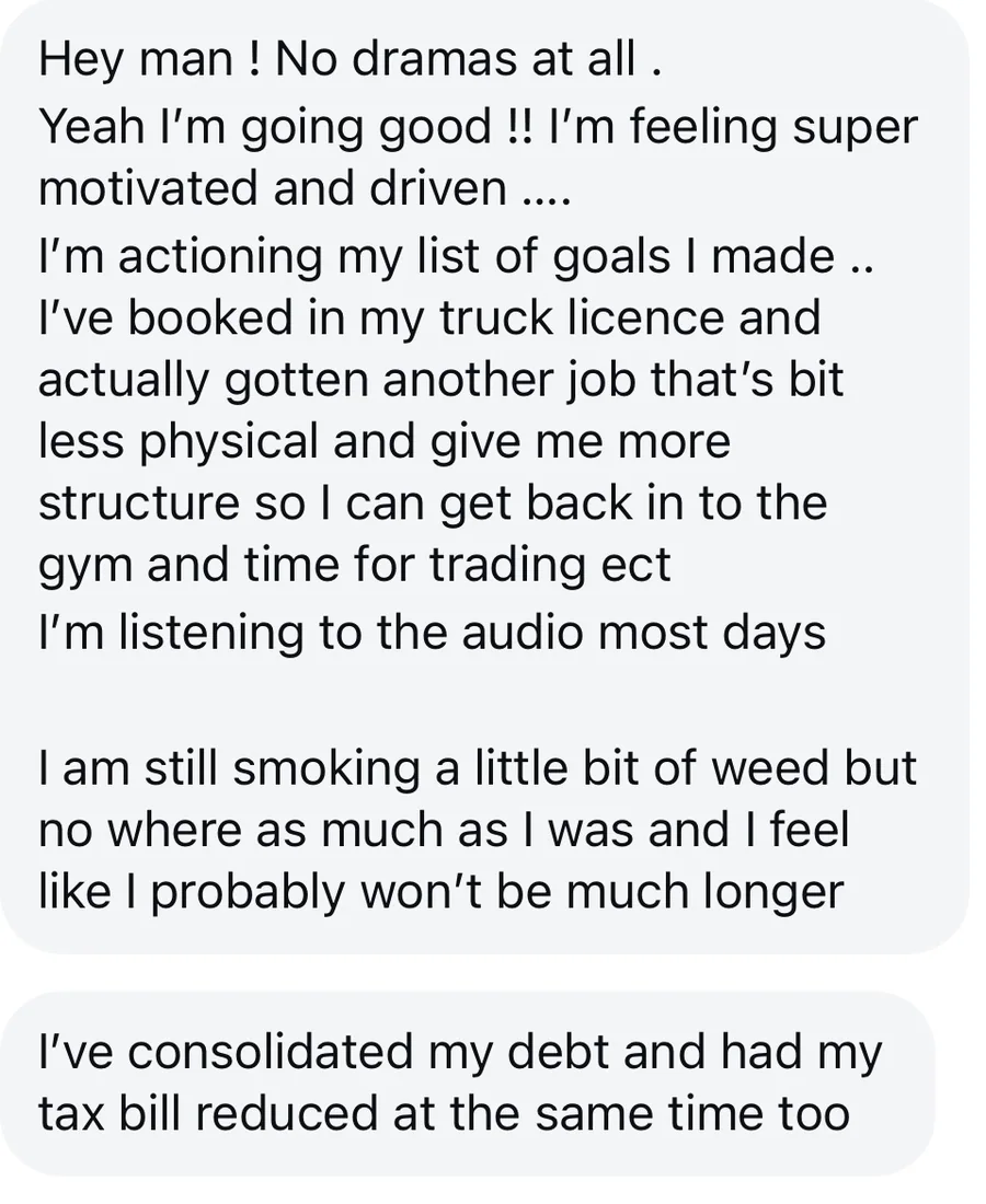 Client testimonial — motivation direction